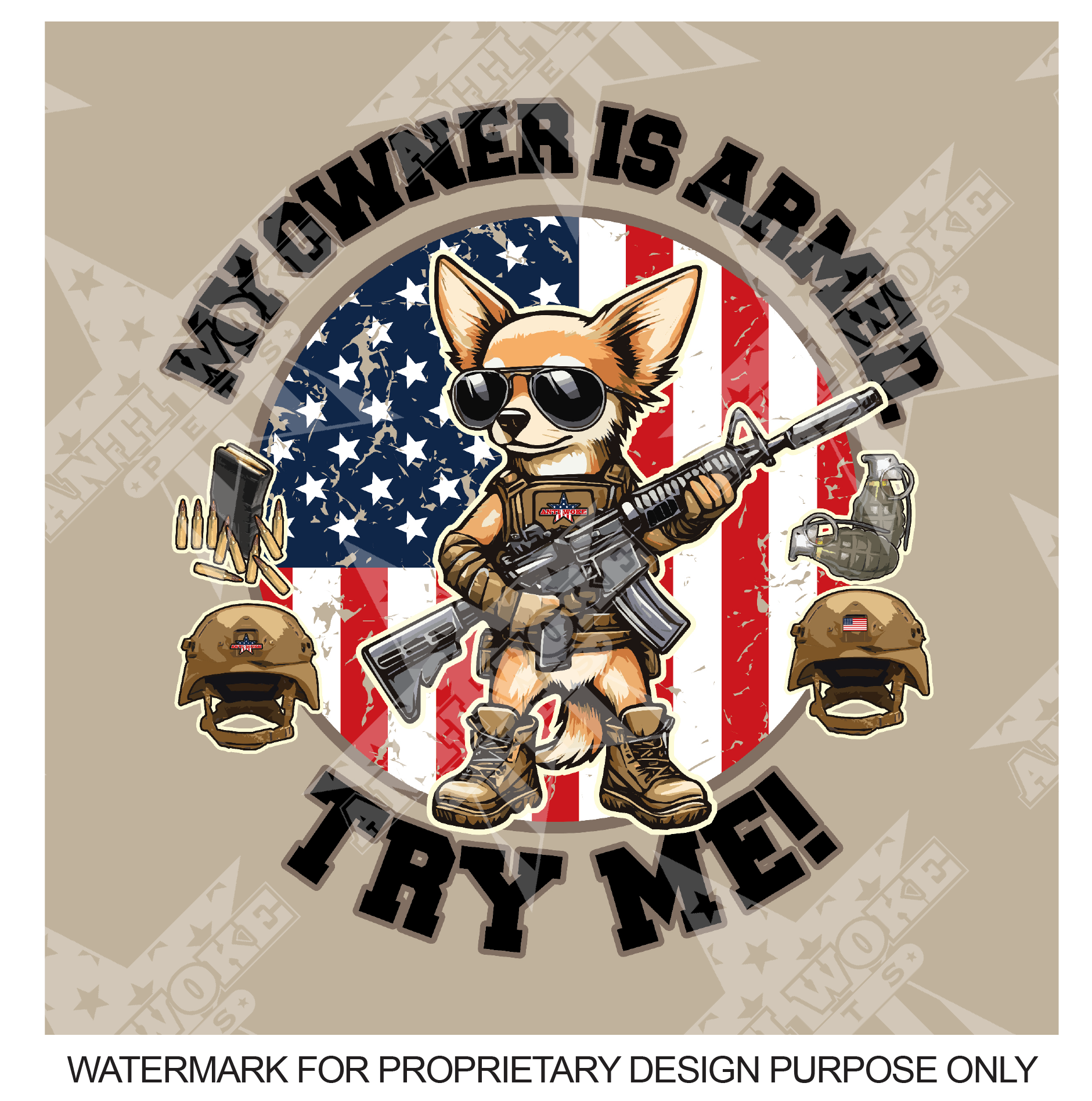 Chihuahua- Tan & Dark Tan Collar- My Owner Is Armed- Circular Flag- Anti Woke Pets Small Dog's Tank Top